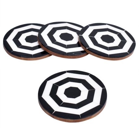 Wood And Resin Black and White Geometrical DesignÂ In Set Of 4